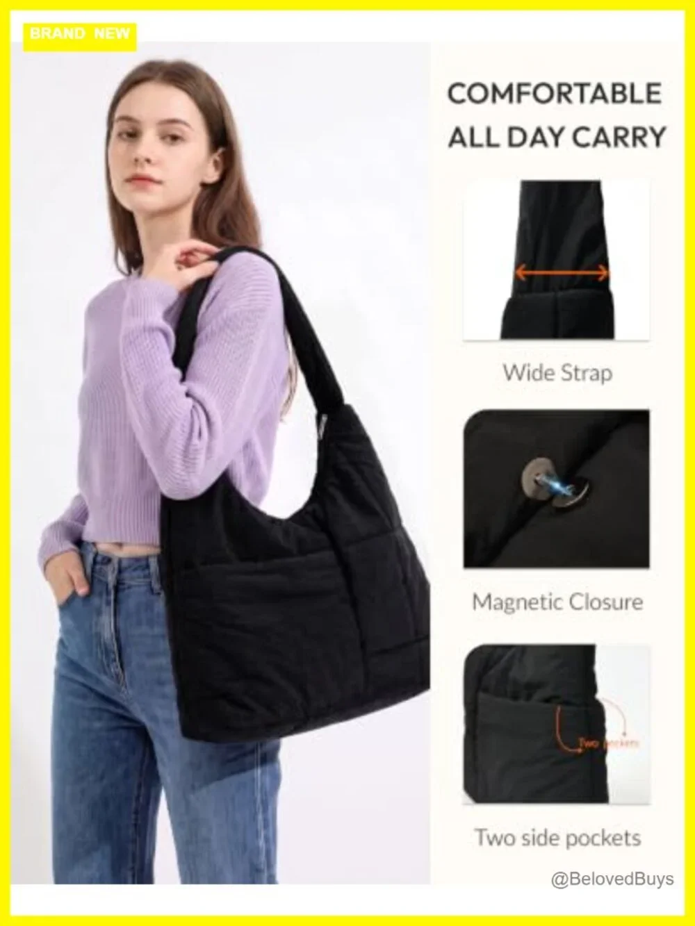 Large Nylon Hobo Bag, Crescent Shoulder Bag, Slouchy Tote